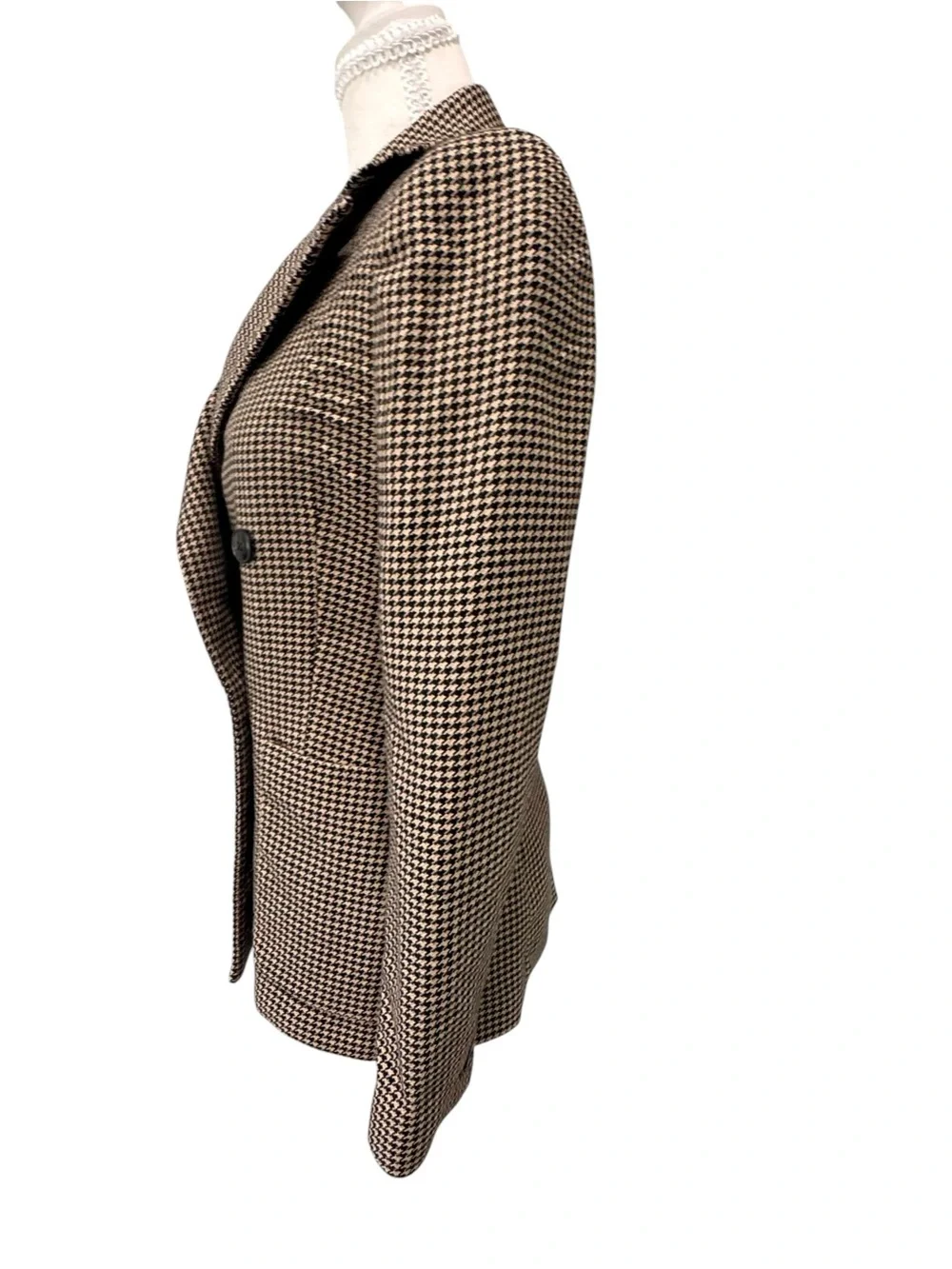REISS Ella Double-Breasted Dogtooth Wool-Blend Puckered Shoulder Blazer Size 2 - Picture 5 of 11